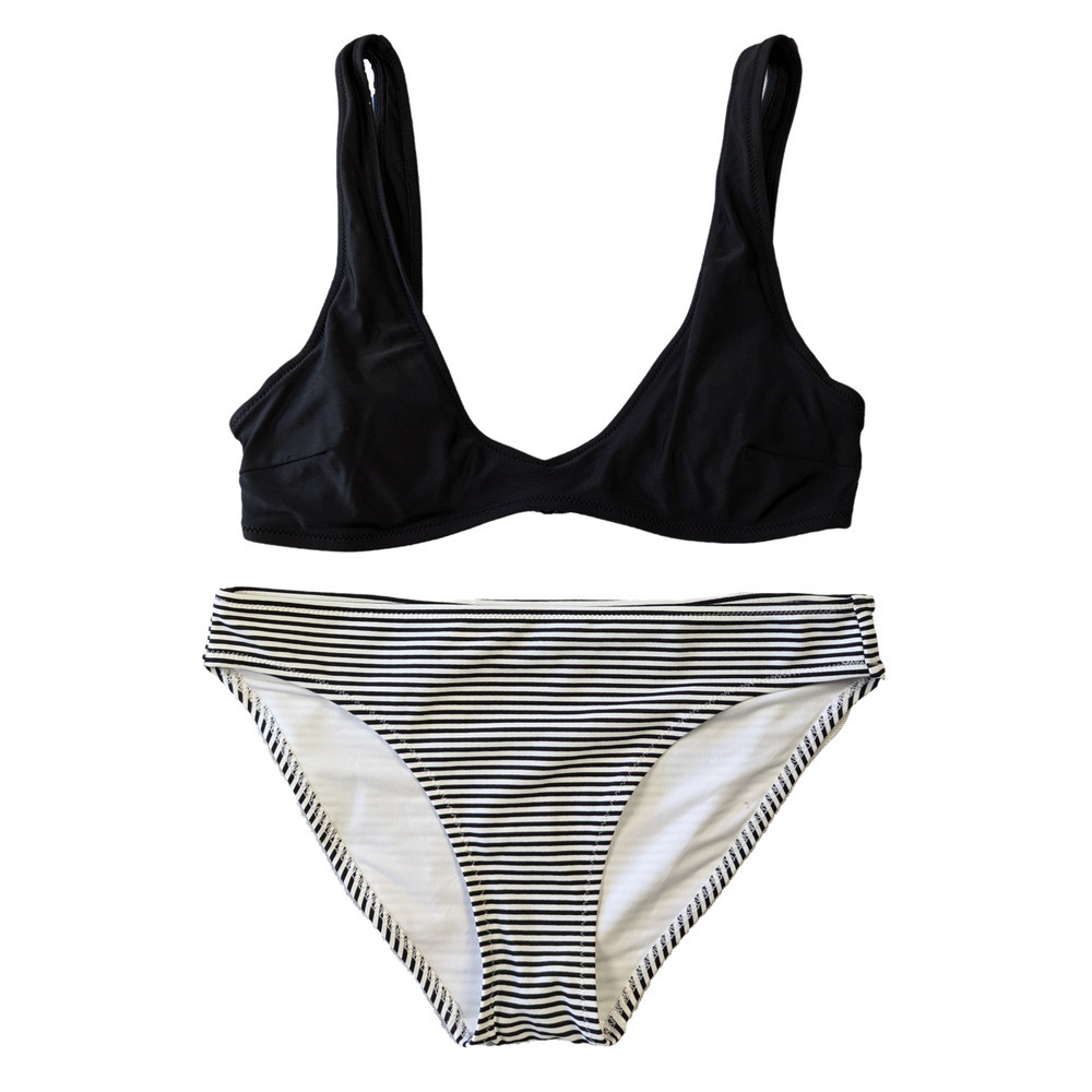 Aerie Bikini with Black Top and Black & White Striped Bottom NWT size S